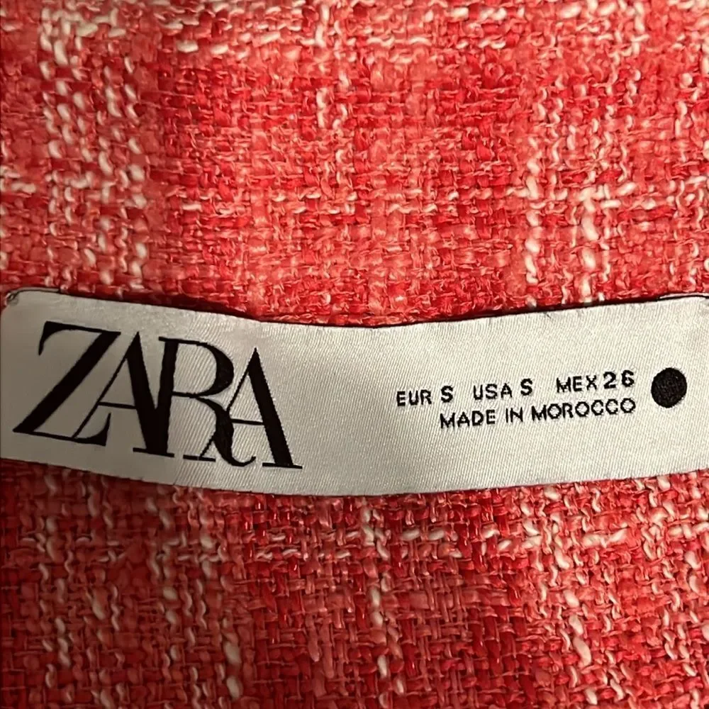 Zara Pink/White Tweed Woven Shirt‎ Shacket Size S - Picture 11 of 12